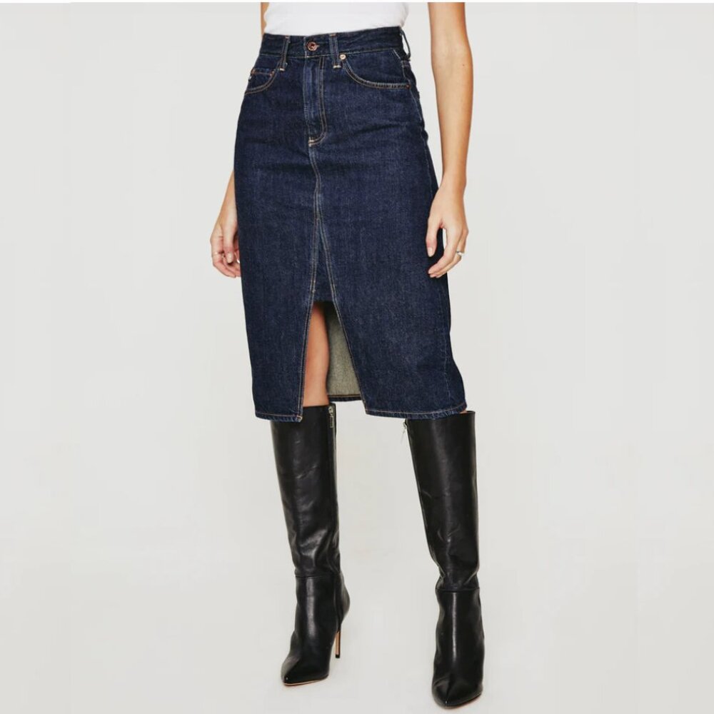 AG Adriano Goldschmied Haruko Vintage A-Line Denim Midi Skirt, 31 NEW